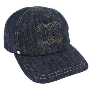 Chanel Denim Cap Hat Indigo #M Small Good 124611